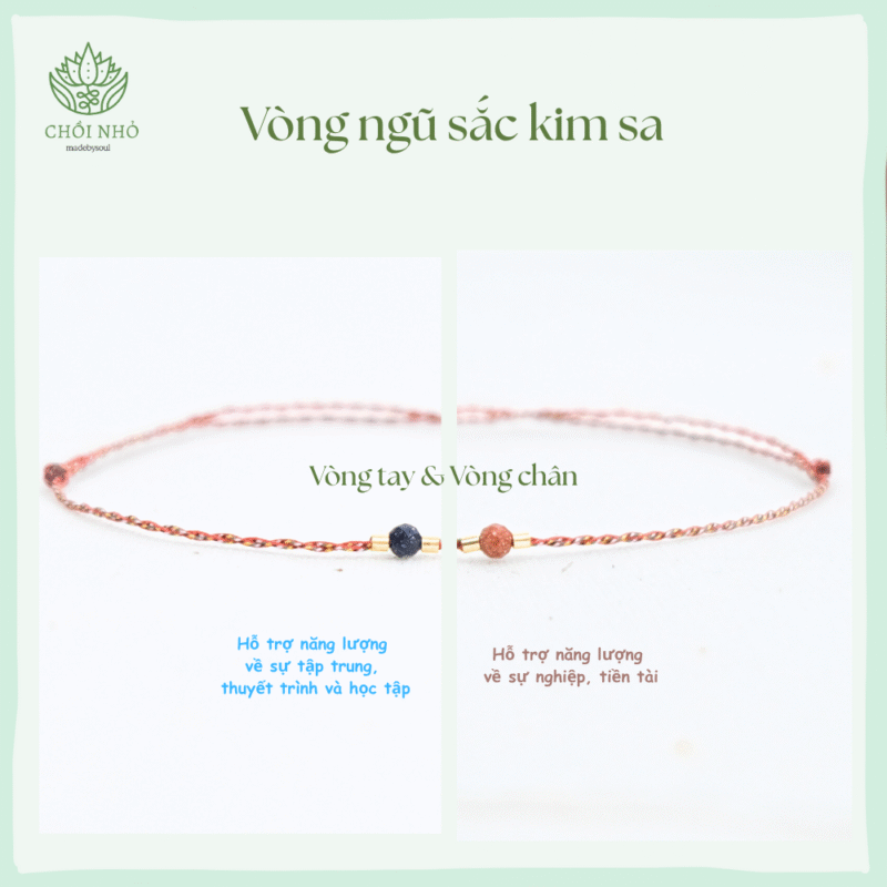 Vòng tay chỉ ngũ sắc phối đá kim sa nâu- freesize mọi cổ tay- Chồi Nhỏ - Ảnh 3