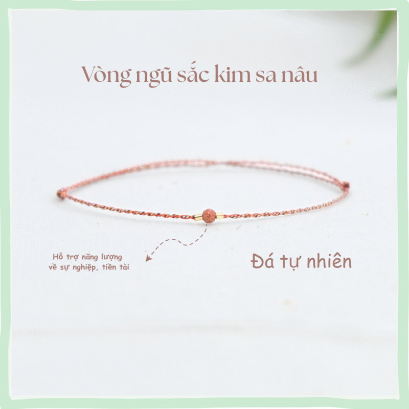 Vòng tay chỉ ngũ sắc phối đá kim sa nâu- freesize mọi cổ tay- Chồi Nhỏ - Ảnh 4