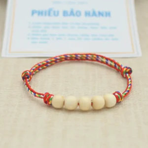 Vòng tay ngũ sắc phối hạt dâu trắng | dây 2.0mm đỏ phối 5 hạt dâu trắng | freesize người lớn- Chồi Nhỏ