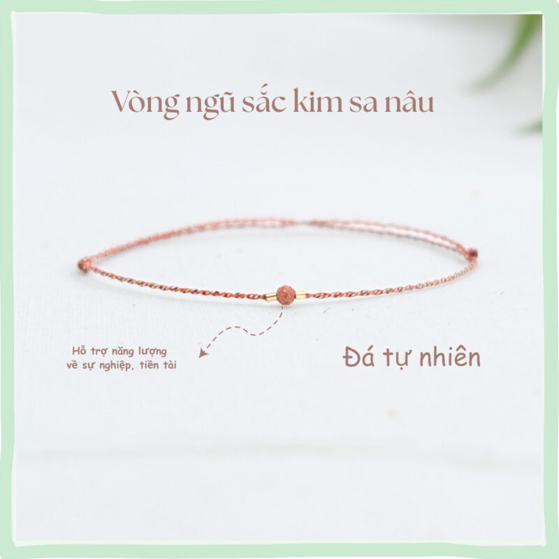 Vòng tay chỉ ngũ sắc phối đá kim sa nâu- freesize mọi cổ tay- Chồi Nhỏ
