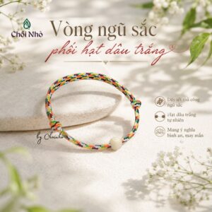 Vòng ngũ sắc phối hạt dâu trắng | dây ngũ sắc vàng kim 2.0mm phối 1 hạt dâu