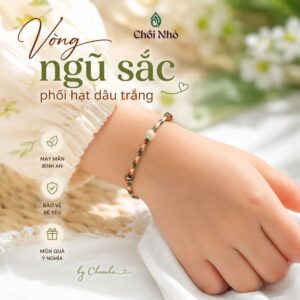 Vòng ngũ sắc trẻ em phối hạt dâu trắng | dây ngũ sắc vàng kim 2.0mm phối 1 hạt dâu