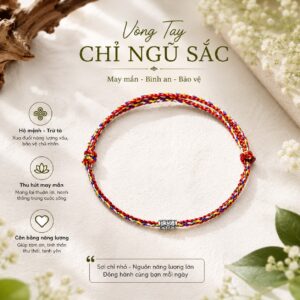 Vòng tay ngũ sắc phối charm tây tạng | dây màu đỏ dày 2.0mm | freesize cho người lớn