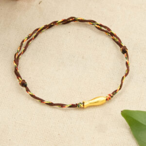 Vòng tay may mắn phối charm cá màu vàng và chỉ cotton nâu | vòng tay handmade | Chồi Nhỏ