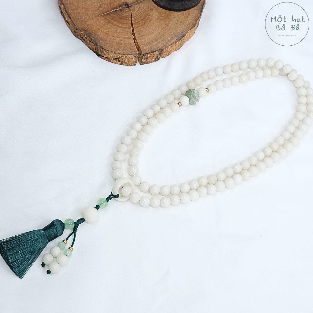 Chuỗi hạt niệm Phật bồ đề | Chuỗi 108 hạt bồ đề trắng 8 ly có tua rua và hoa sen xanh | Chồi Nhỏ 5 Chuỗi hạt niệm Phật bồ đề | Chuỗi 108 hạt bồ đề trắng 8 ly có tua rua và hoa sen xanh | Chồi Nhỏ - Ảnh 5