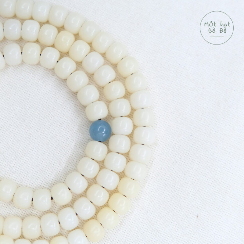 Chuỗi 108 hạt bồ đề trắng vuông phối hạt đá xanh dương nhẫn bồ đề hoa sen gỗ | Chồi Nhỏ | Chuỗi hạt niệm Phật bồ đề - Ảnh 5