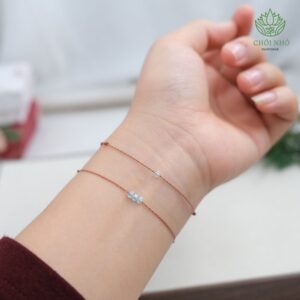 Vòng ngũ sắc siêu mảnh CHỒI NHỎ, Mix đá Aquamarine hình lập phương, Freesize tay/chân