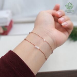 Vòng chỉ ngũ sắc siêu mảnh mix đá tự nhiên thạch anh trắng lập phương| Chồi Nhỏ| Fressize tay/chân