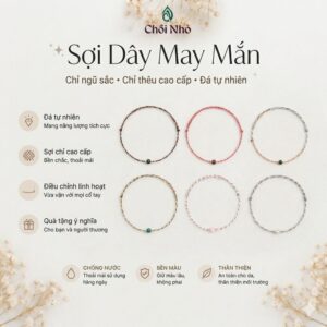 Vòng chỉ ngũ sắc phối đá tự nhiên - Freesize tay / chân - nhiều màu đá