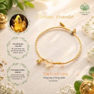 Vòng dây tết Thạch anh vàng (citrine) hình khối vô định 10-15mm