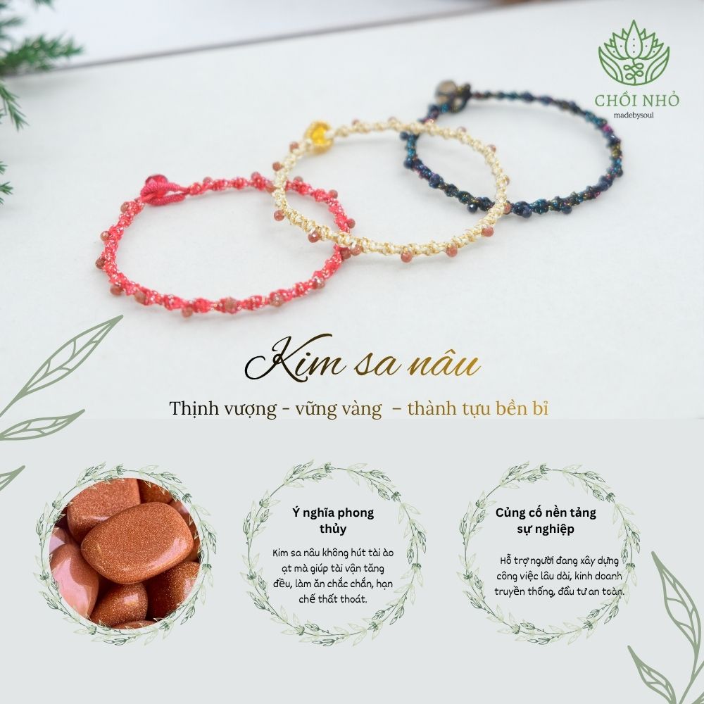 Vòng tay dây tết mix đá kim sa nâu lấp lánh | Chồi Nhỏ | Vòng tay dây tết sang chảnh không tua 1 Vòng tay dây tết mix đá kim sa nâu lấp lánh | Chồi Nhỏ | Vòng tay dây tết sang chảnh không tua