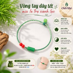 Vòng tay dây tết mix lu trụ xanh lục