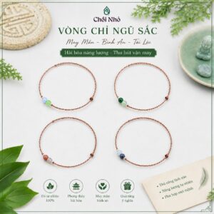 Tổng hợp vòng tay ngũ sắc sợi mảnh ngũ sắc đỏ và ngũ sắc vàng mix 2 viên đá phong thủy bản đặc biệt