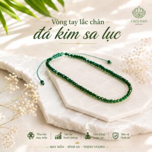 Vòng tay lắc chân đá kim sa lục freesize