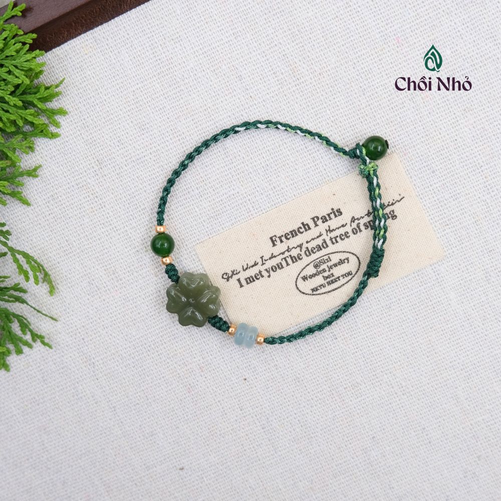 Vòng tay cỏ 4 lá hetian, chỉ ngũ sắc sợi mành, Freesize tay / chân 5 Vòng tay cỏ 4 lá hetian, chỉ ngũ sắc sợi mành, Freesize tay / chân - Ảnh 5