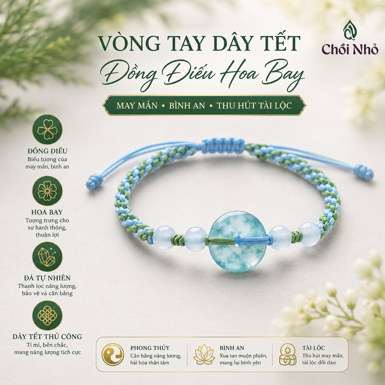 Vòng tay dây tết đồng điếu hoa bay 17mm 1 Vòng tay dây tết đồng điếu hoa bay 17mm