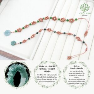 Vòng tay kết hạt kim sa nâu mix Đồng điều Lam Ngọc phong thủy | Chồi Nhỏ | Lắc tay cỏ 4 lá Điều chỉnh kích thước