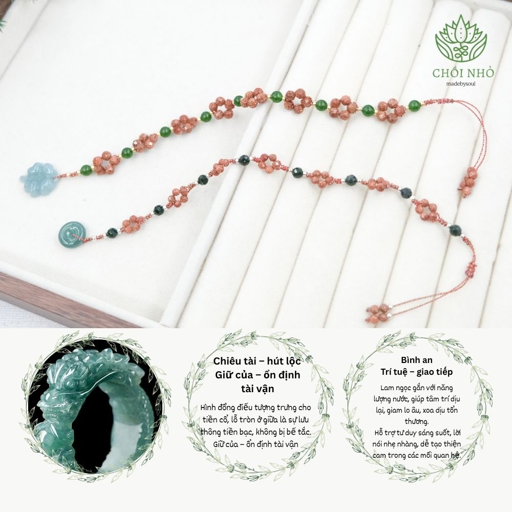 Vòng tay kết hạt kim sa nâu mix Đồng điều Lam Ngọc phong thủy | Chồi Nhỏ | Lắc tay cỏ 4 lá Điều chỉnh kích thước 1 Vòng tay kết hạt kim sa nâu mix Đồng điều Lam Ngọc phong thủy | Chồi Nhỏ | Lắc tay cỏ 4 lá Điều chỉnh kích thước