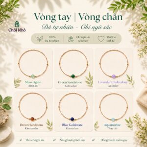 Vòng tay chỉ ngũ sắc sợi siêu mảnh vàng kim mix đá tự nhiên nhiều màu | Chồi Nhỏ| Vòng chân chỉ ngũ sắc sợi mảnh