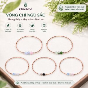 Vòng tay ngũ sắc sợi mảnh ngũ sắc đỏ và ngũ sắc vàng mix 3 viên đá phong thủy