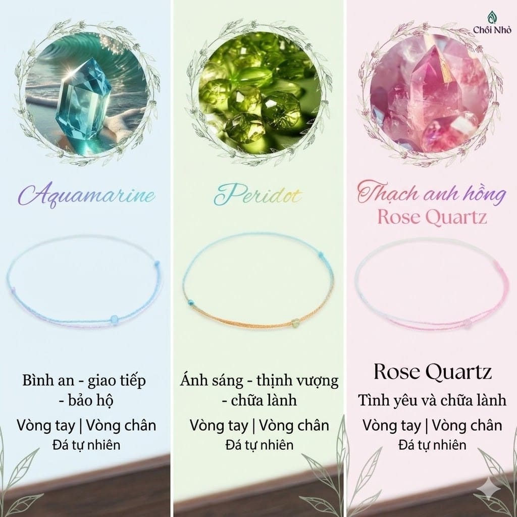 Vòng ngũ sắc mix đá tự nhiên - Peridot, Thạch anh, Aquamarine 1 Vòng ngũ sắc mix đá tự nhiên - peridot, thạch anh, aquamarine