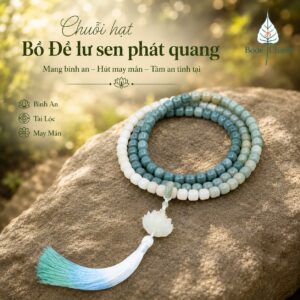 Chuỗi 108 Hạt Bồ Đề Trụ 11x12mm Xanh Trắng Ombre Mix Lư Sen Phát Quang