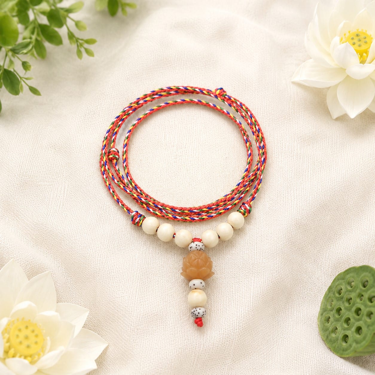 Dây chuyền chỉ ngũ sắc dâu tằm charm Phật và sen Bồ Đề 4 Dây chuyền chỉ ngũ sắc dâu tằm charm Phật và sen Bồ Đề - Ảnh 4