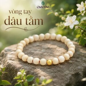 Vòng Tay Dâu Tằm Trắng Mix Hạt Bi Đồng Mạ Vàng Cát Bền Màu