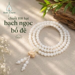Chuỗi Hạt Bạch Ngọc Bồ Đề Trắng 108 Hạt 6ly Mix Sen Gỗ Bình An