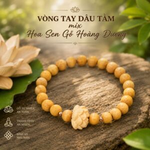 Vòng Dâu Tằm Hạt 6 Ly Phối Charm Hoa Sen Gỗ Hoàng Dương