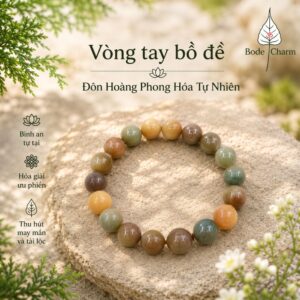 Vòng Tay Bồ Đề 18 Hạt 13mm Màu Xanh Đôn Hoàng Phong Hóa Tự Nhiên