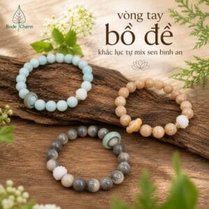 Vòng Bồ Đề Đeo Tay Khắc Lục Tự Mix Sen Trắng Bình An