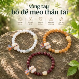 Vòng Tay Bồ Đề Mix Mèo Thần Tài và Lục Tự Đại Minh Chú
