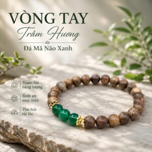 Vòng Trầm Hương 8mm Mix Đá Mã Não Xanh Lục