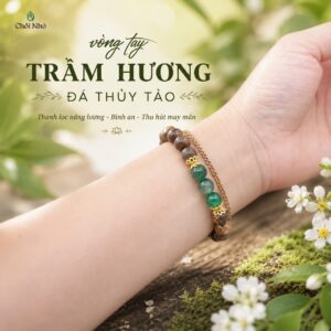 Vòng Tay Trầm Hương Tự Nhiên 8mm Mix Đá Thủy Tảo