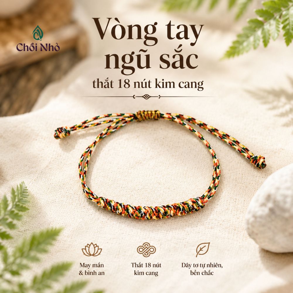Vòng tay ngũ sắc thắt 18 nút kim cang cho nữ | dây ngũ sắc vàng ánh kim 1.5mm | freesize tay nữ | Chồi Nhỏ 1 Vòng tay ngũ sắc thắt 18 nút kim cang cho nữ | dây ngũ sắc vàng ánh kim 1.5mm