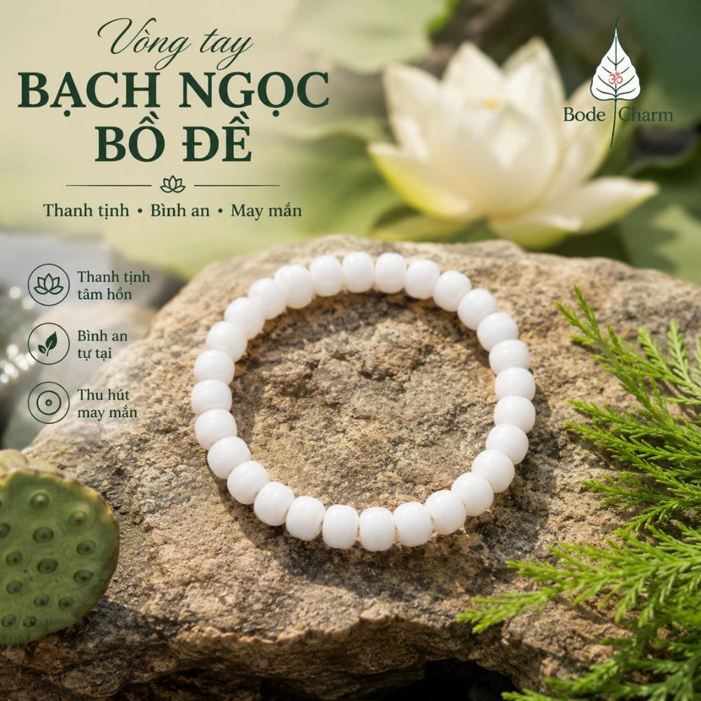 Vòng Tay Bạch Ngọc Bồ Đề Hạt Nhỏ 6x8mm 1 Vòng Tay Bạch Ngọc Bồ Đề Hạt Nhỏ 6x8mm