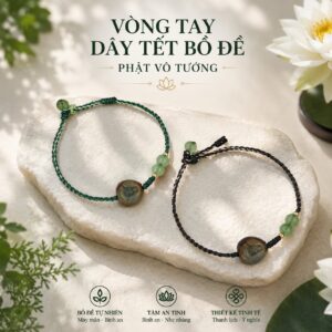 Vòng tay dây tết xoắn màu pastel mix Charm Phật vô tướng Bồ Đề