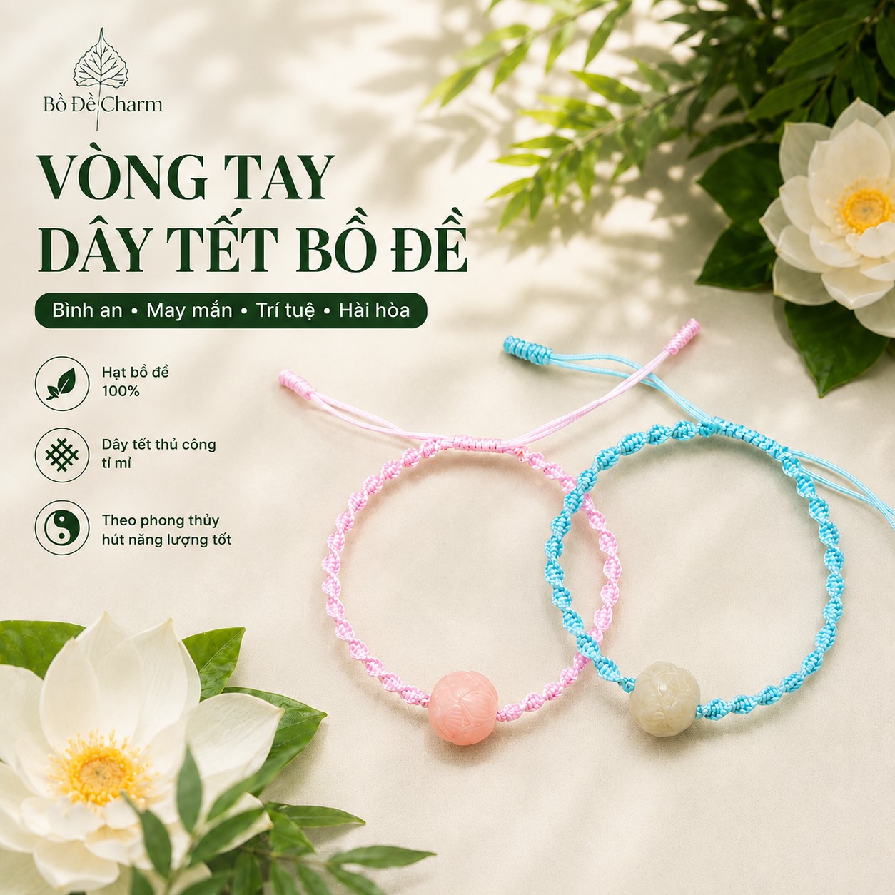 Vòng Tay Dây Tết Xoắn Mix Hoa Sen Bồ Đề 1 Vòng Tay Dây Tết Xoắn Mix Hoa Sen Bồ Đề