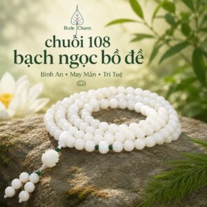 Chuỗi 108 Hạt Bạch Ngọc Bồ Đề Trắng 12mm Mix Charm Sen Cát Tường
