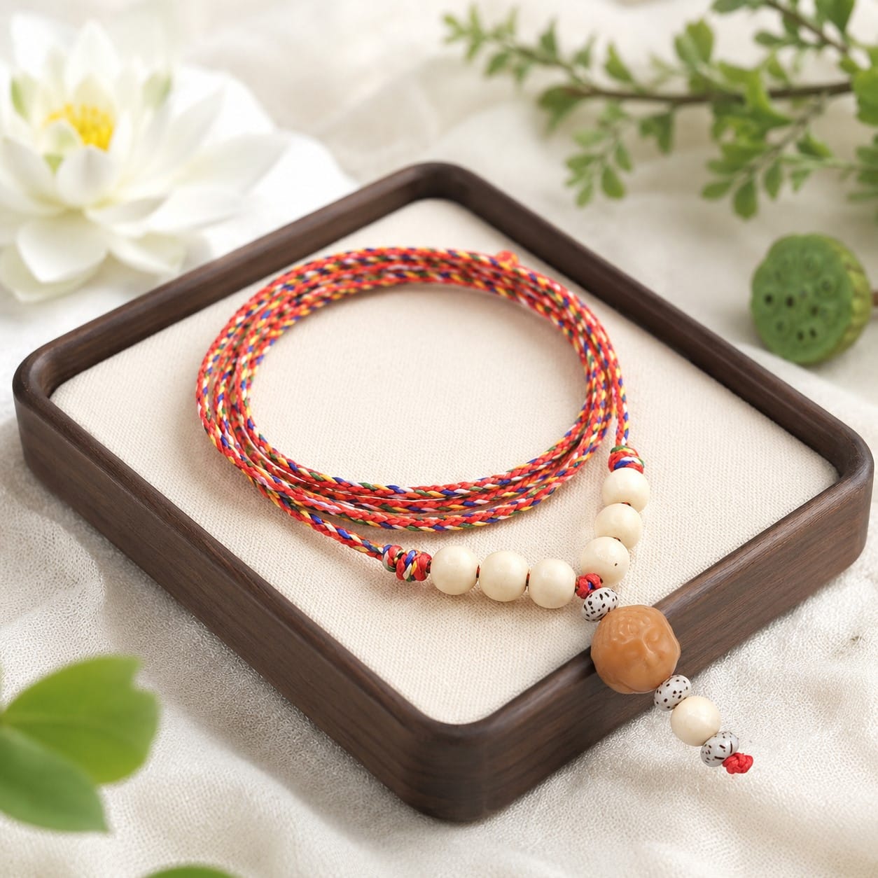 Dây chuyền chỉ ngũ sắc dâu tằm charm Phật và sen Bồ Đề 5 Dây chuyền chỉ ngũ sắc dâu tằm charm Phật và sen Bồ Đề - Ảnh 5