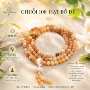 Chuỗi Hạt Bồ Đề Mix Charm Sen (cỡ 8mm, 108 hạt, màu nâu kem)