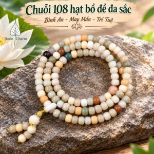 Chuỗi 108 Hạt Bồ Đề Đa Sắc 8x10mm Hoa Sen Bình An