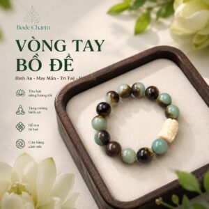 Vòng tay Bồ Đề xanh hoa nổi 12mm mix charm Phật Mẫu Hạt Ngà