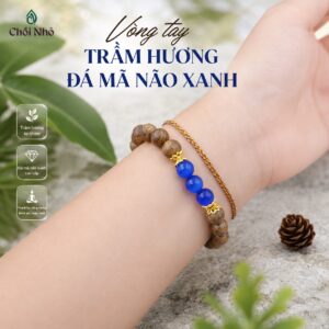 Vòng Trầm Hương 8mm Mix Đá Mã Não Xanh Dương