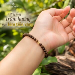 Vòng Tay Trầm Hương 4 Ly Mix Kim Tiền Vàng | Thu Hút Tài Lộc
