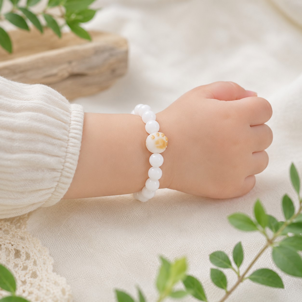 Vòng tay Bạch Ngọc Bồ Đề charm chân mèo cho bé 5 Vòng tay Bạch Ngọc Bồ Đề charm chân mèo cho bé - Ảnh 5