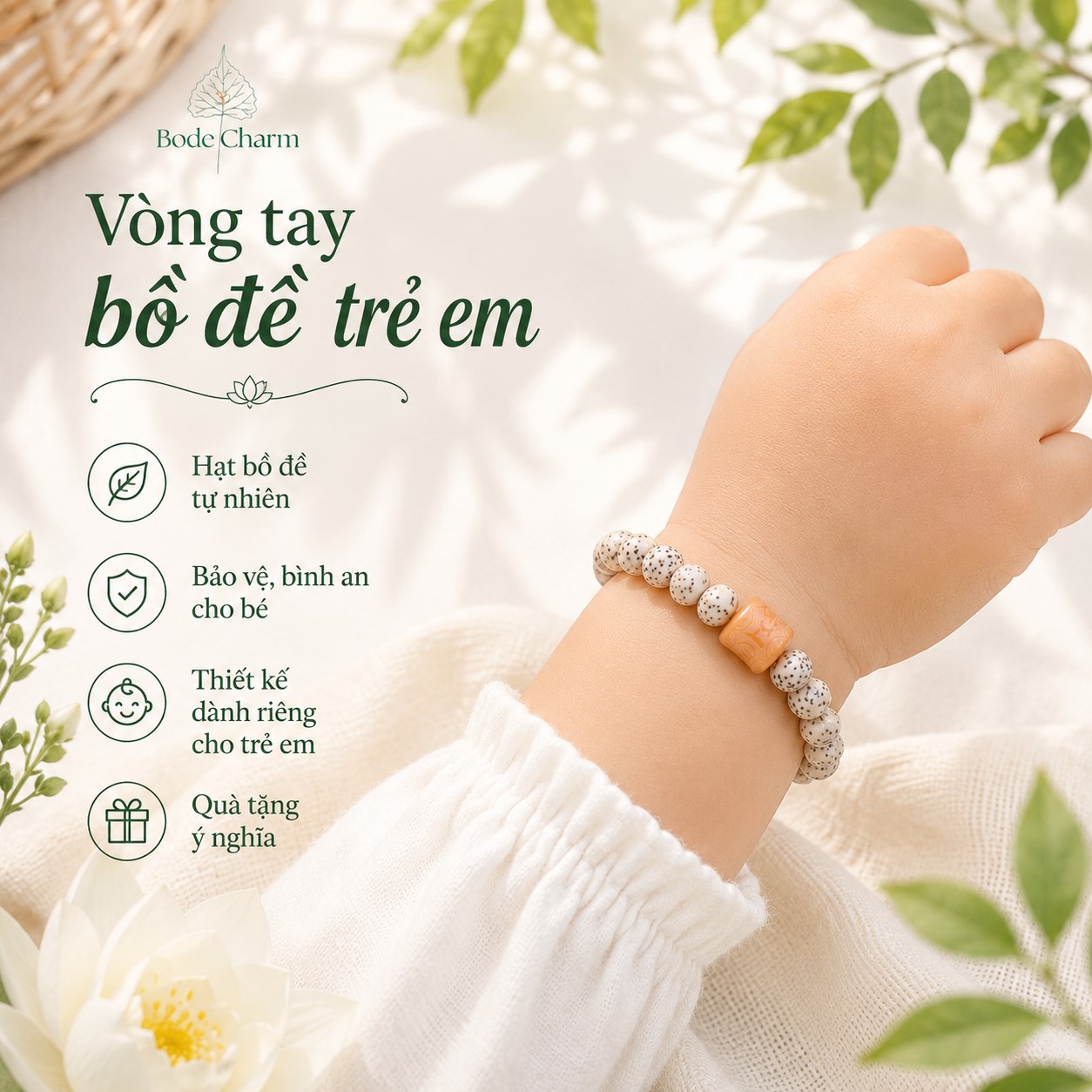 Vòng tay Bồ Đề tinh nguyệt cho bé mix charrm OMani Padme Hum 1 Vòng tay Bồ Đề tinh nguyệt cho bé mix charrm OMani Padme Hum