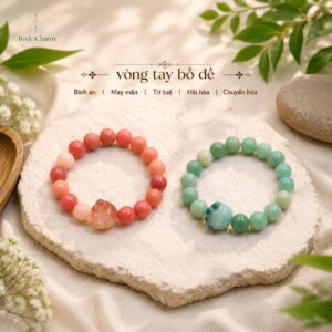 Vòng tay Bồ Đề bình an mix charm mèo đáng yêu