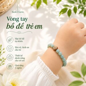 Vòng Tay Bồ Đề Trẻ Em Xanh Lục Ngọc Bảo Mix Charm Phật Vô Hình Tướng